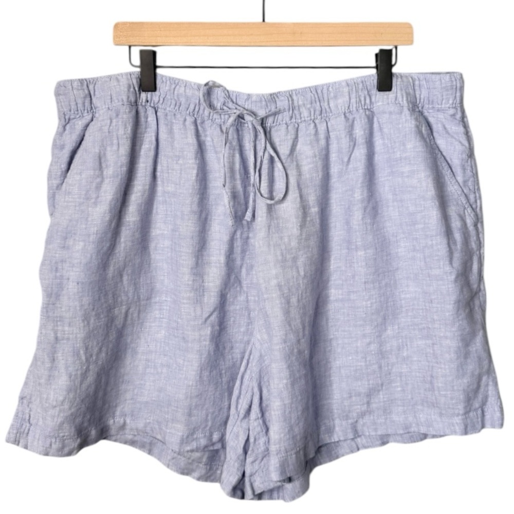 NWT Tahari 100% Linen Drawstring Waist Shorts Pockets Blue Women’s Size 2X